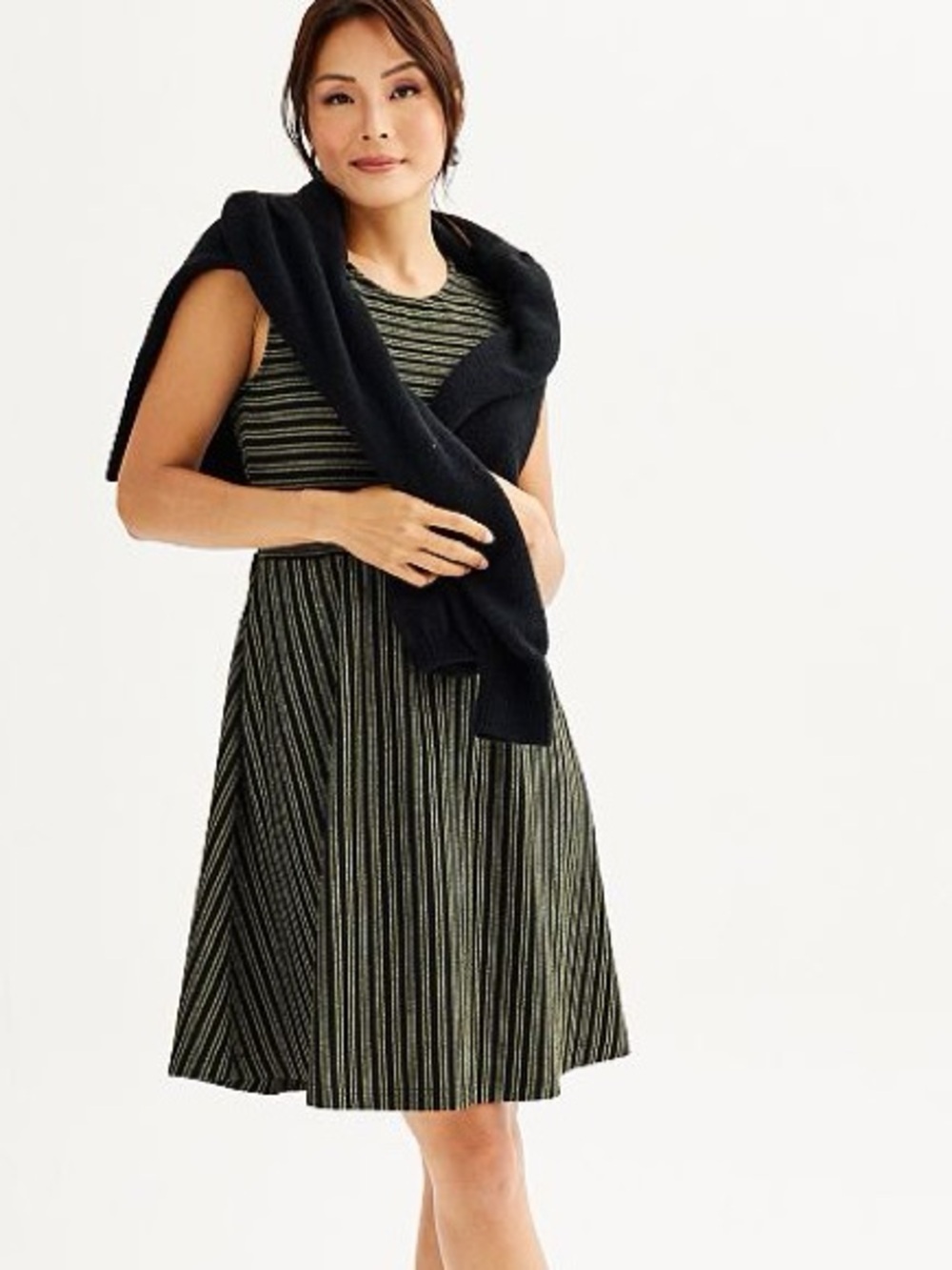 NWT ✨ Draper James Black and Gold Striped A-Line Dress women’s size large